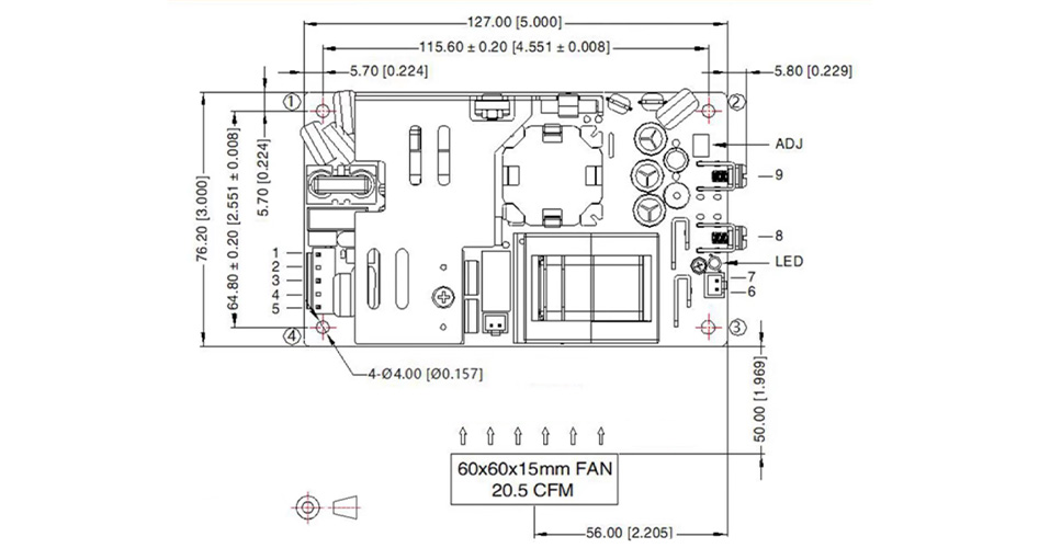 MORNSUN LOF350-20B24 Module d'Alimentation à Découpage SMPS 350W 24V 14A PFC